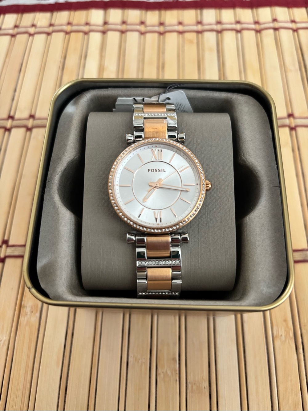 Fossil Two-Tone Rose Gold and Silver Women's Crystal Accent Watch - Picture 3 of 6